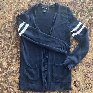 Lands End tennis collegiate striped navy white cardigan 14